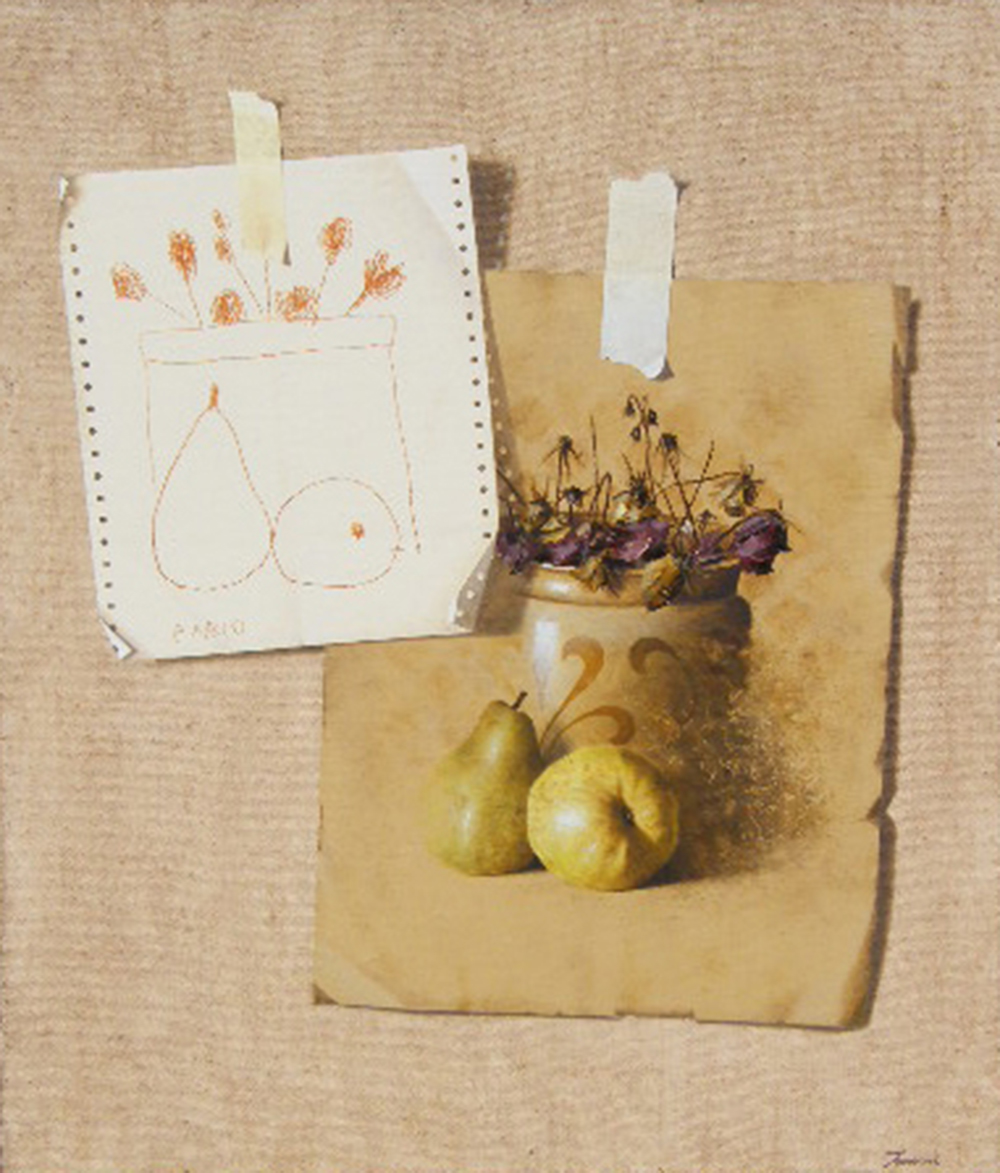 Confronto, 2007, olio e pastello a cera su tela, cm. 60 x 70