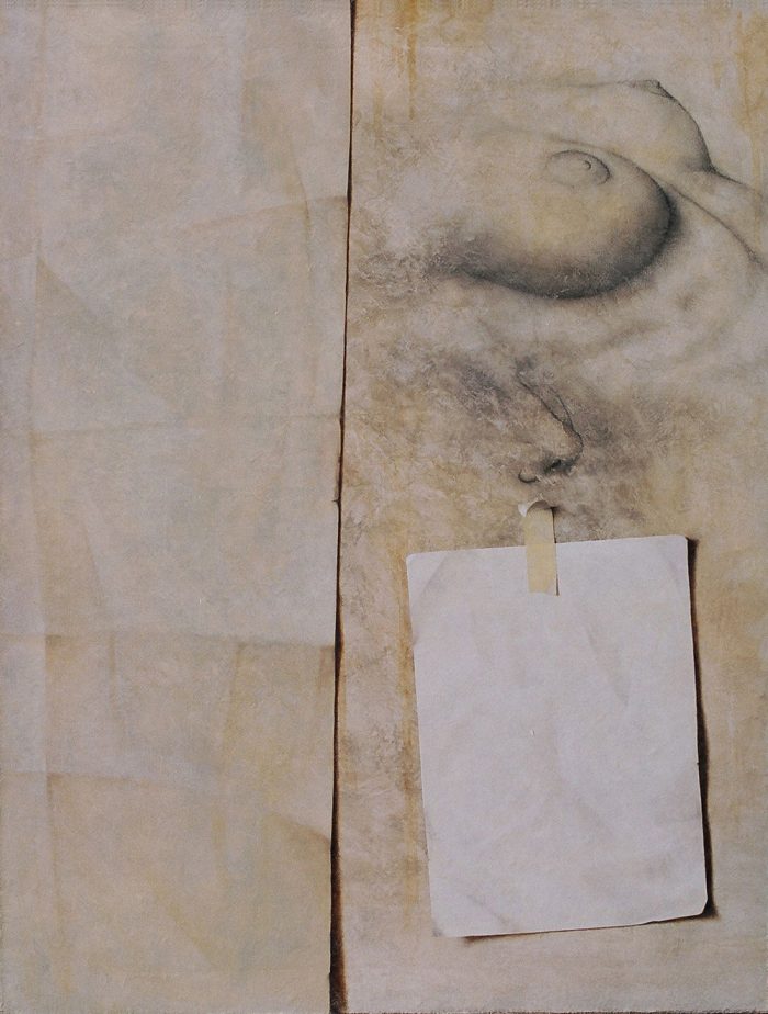 Maternità, 2006, olio e punta di creta su tela, cm. 70 x 90