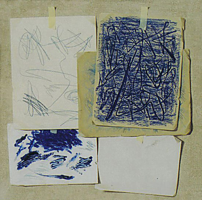 Presenze in blu, 2007, olio su tela, cm. 80 x 80