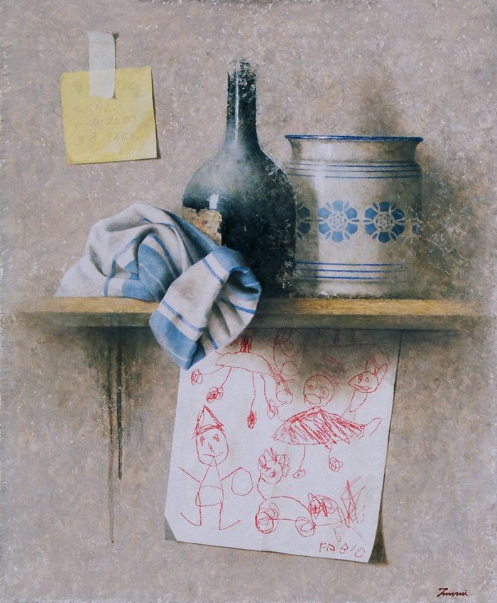 Presenze, 2006, olio e pastello a cera su tela, cm. 50 x 60